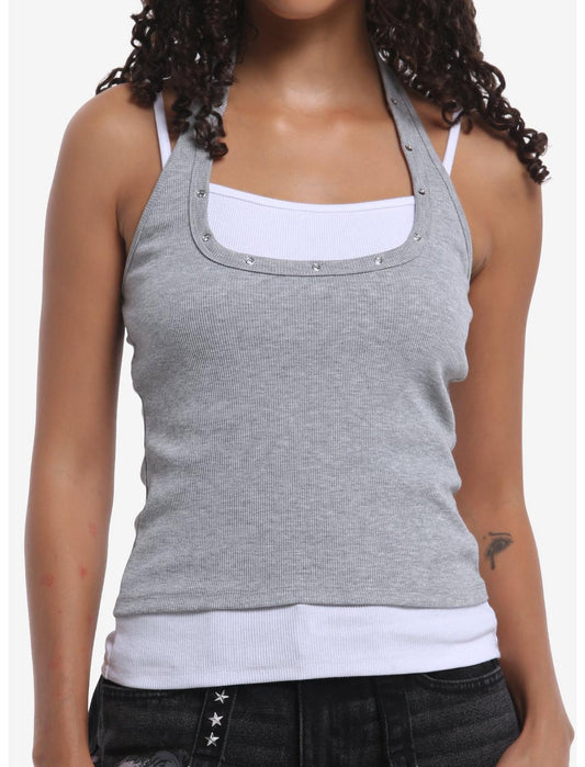 Grey Rhinestone Girls Twofer Cami - US 8142