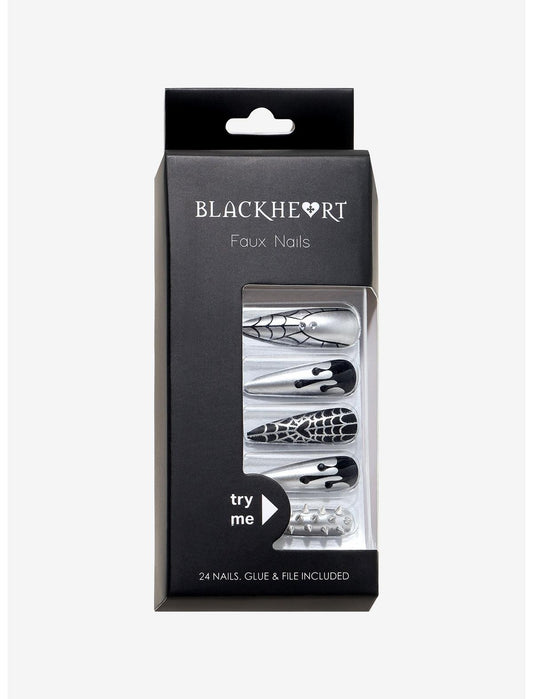 Chrome Spiderweb Drip Spike Press-On Nail Set - US 8624