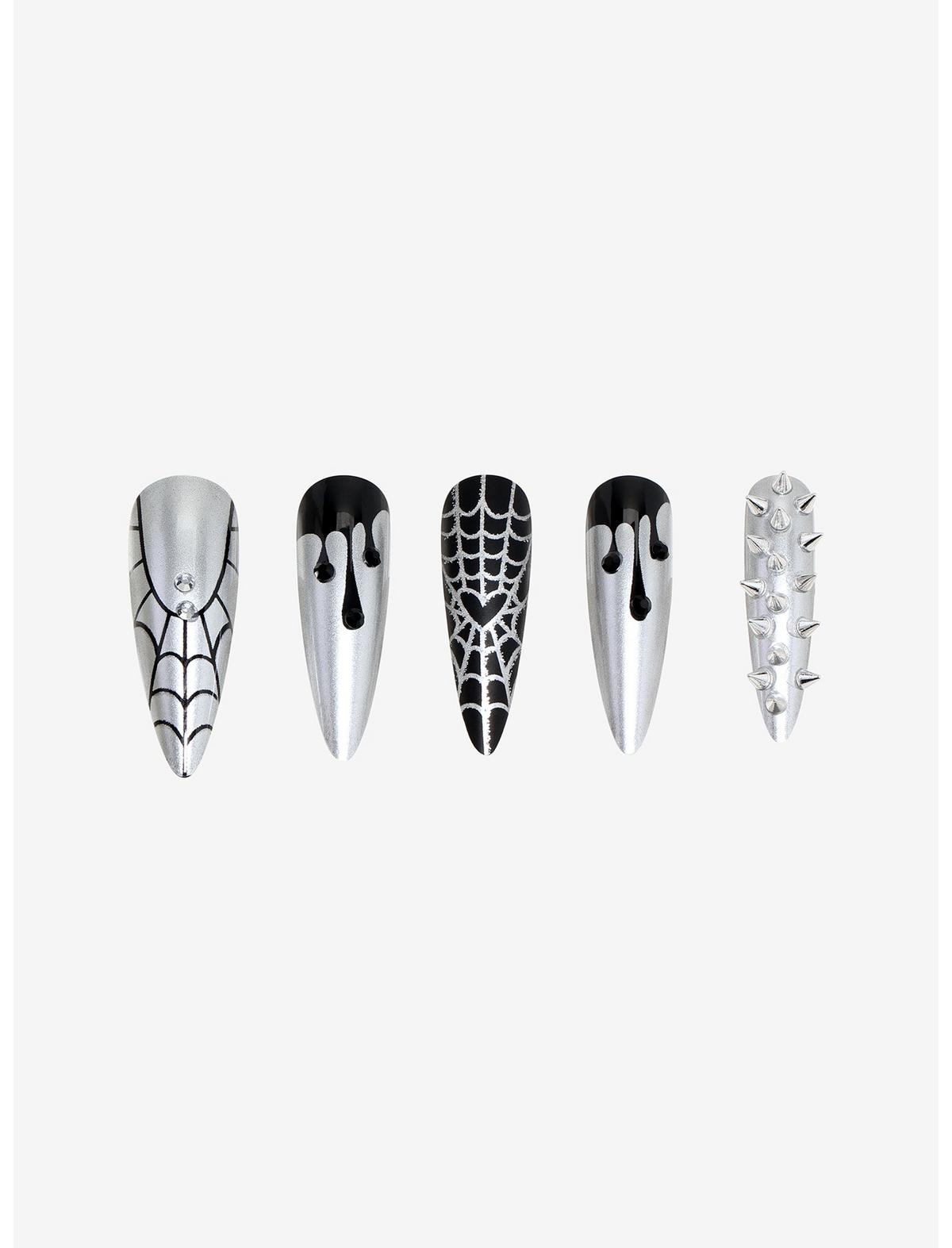 Chrome Spiderweb Drip Spike Press-On Nail Set - US 8624