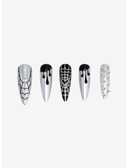 Chrome Spiderweb Drip Spike Press-On Nail Set - US 8624