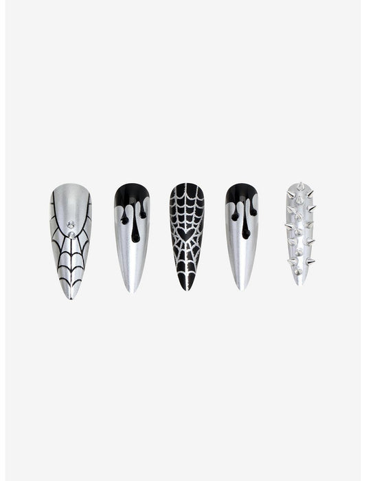 Chrome Spiderweb Drip Spike Press-On Nail Set - US 8624