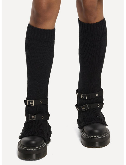 Double Buckle Distressed Leg Warmers - US 2915