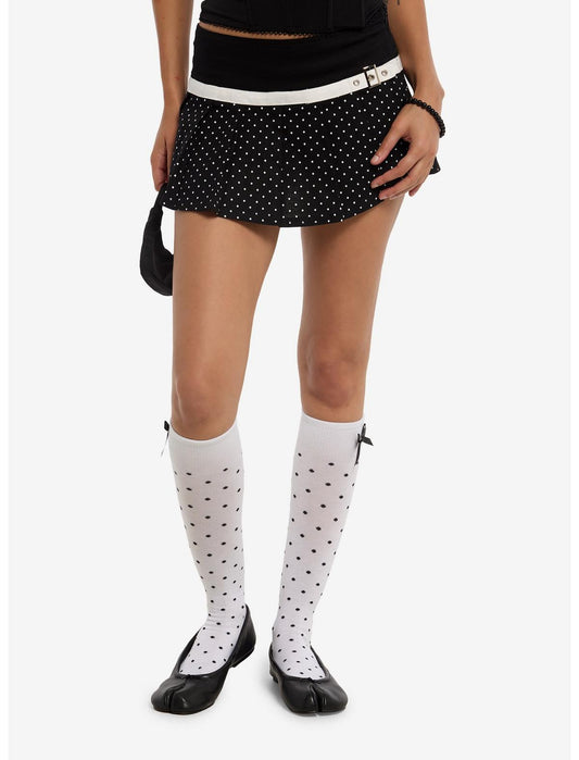 Black & White Polka Dot Belted Mini Skirt - US 7441