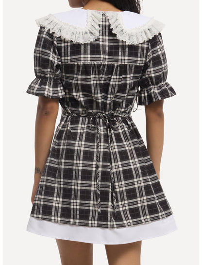 Black & White Plaid Collared Dress - US 3322