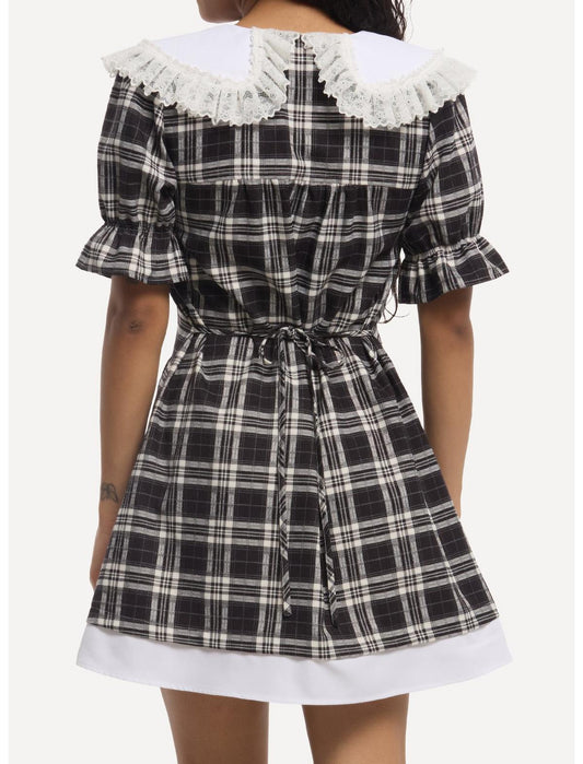 Black & White Plaid Collared Dress - US 3322