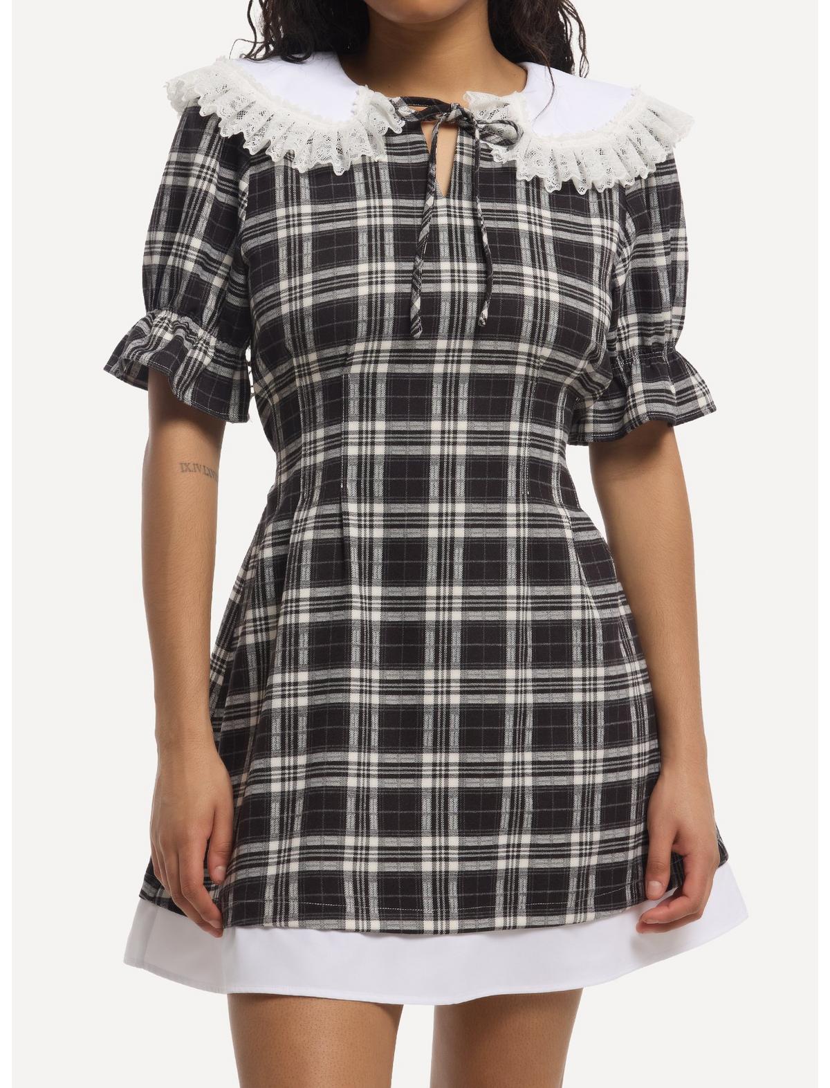 Black & White Plaid Collared Dress - US 3322