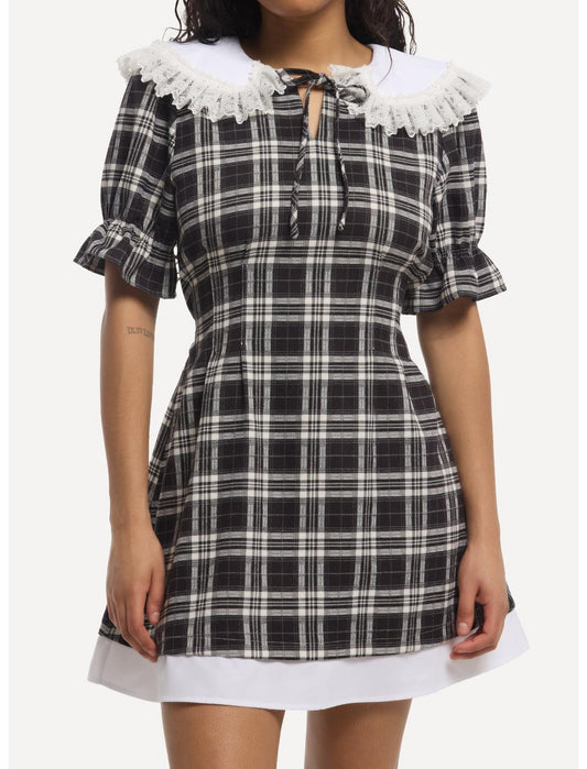 Black & White Plaid Collared Dress - US 3322