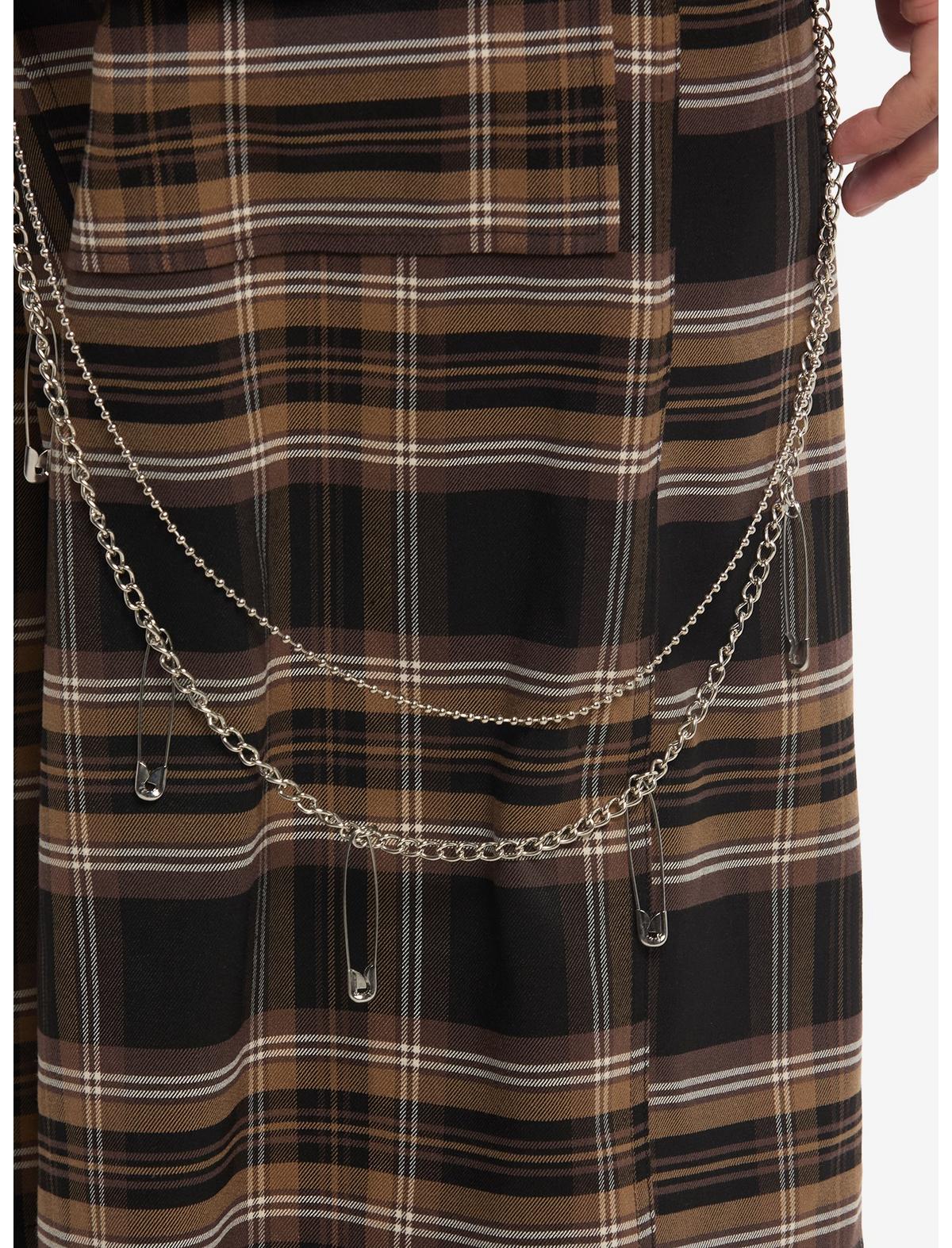 Brown & Black Plaid Shorts With Side Chain - US 0576