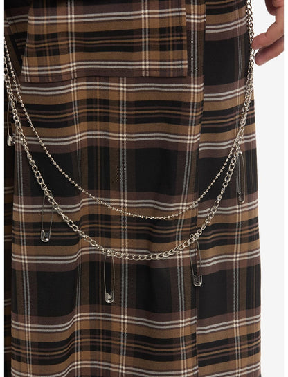 Brown & Black Plaid Shorts With Side Chain - US 0576