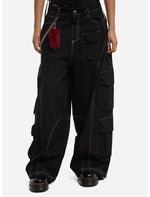 Black & White Contrast Stitch Side Chain Cargo Pants - US 2318