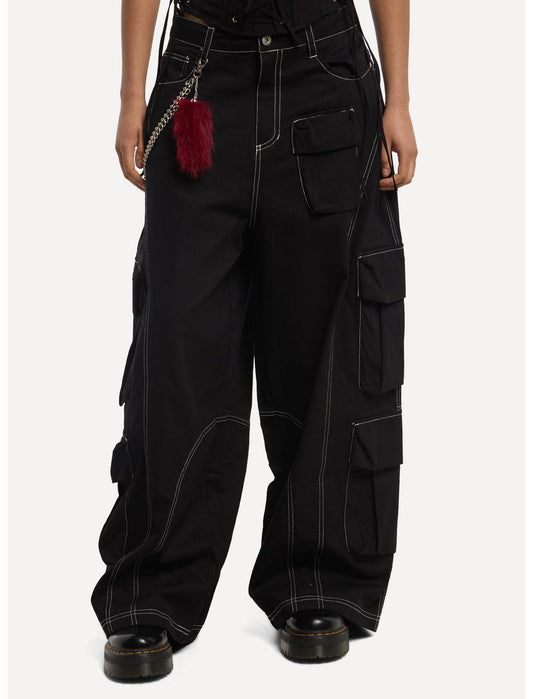 Black & White Contrast Stitch Side Chain Cargo Pants - US 2318