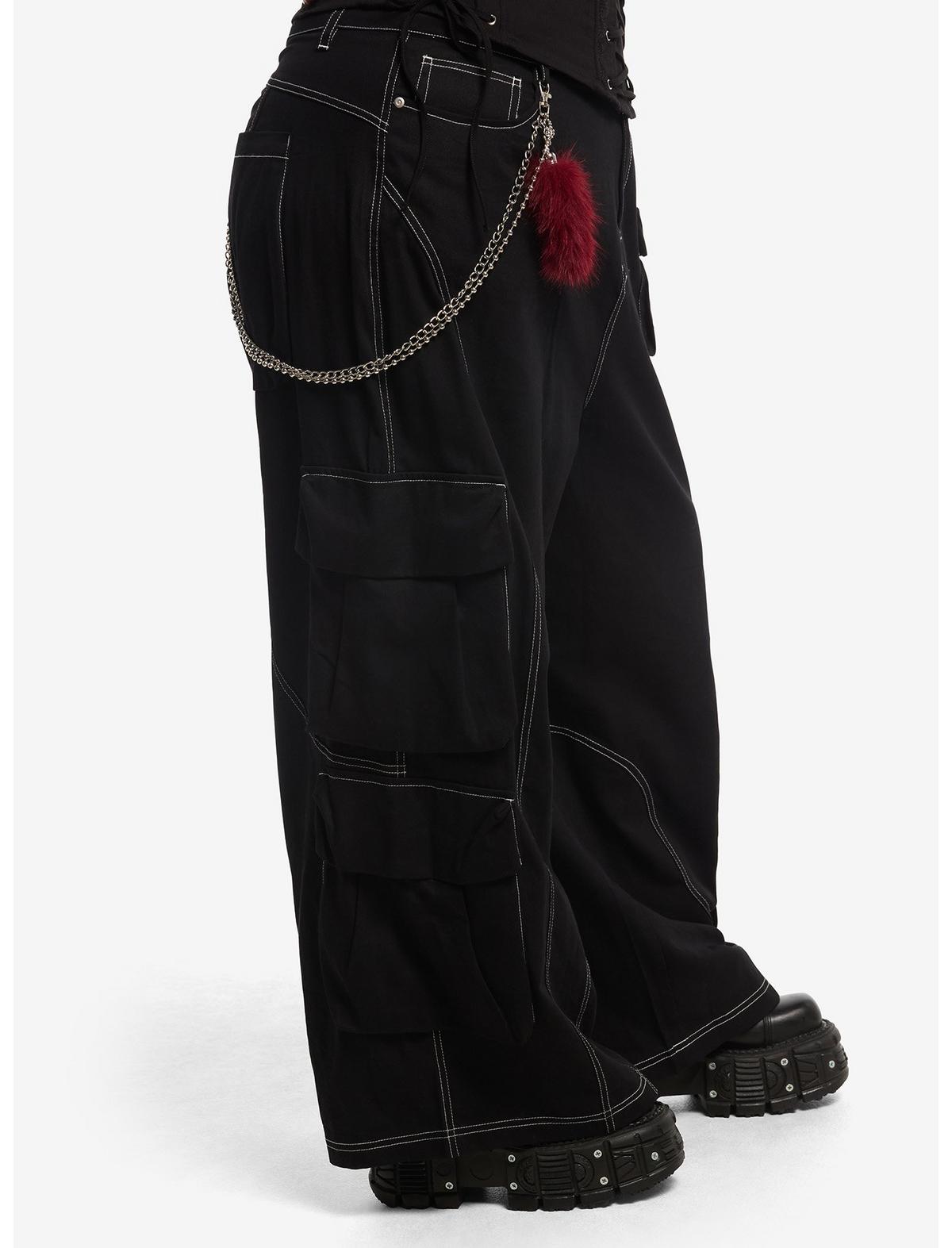 Black & White Contrast Stitch Side Chain Cargo Pants Plus Size - US 8297