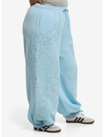 Light Blue Cross Wide Leg Lounge Pants Plus Size - US 4564