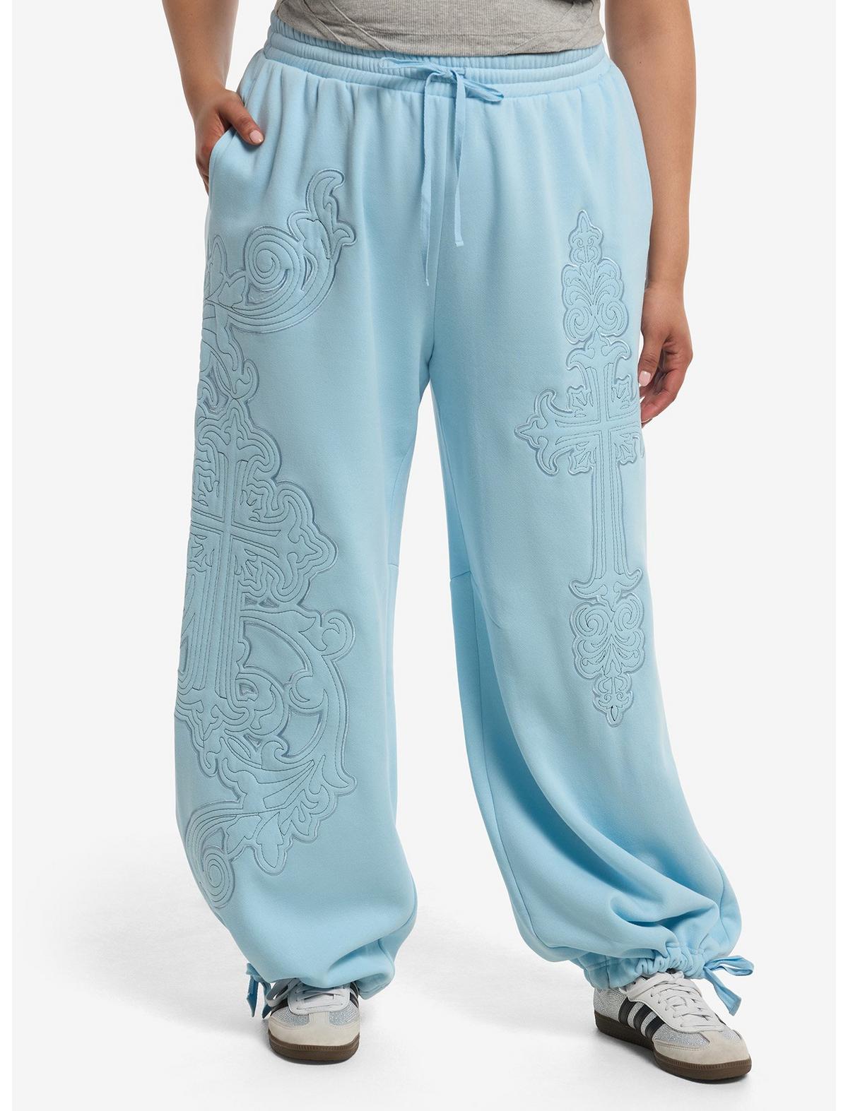 Light Blue Cross Wide Leg Lounge Pants Plus Size - US 4564