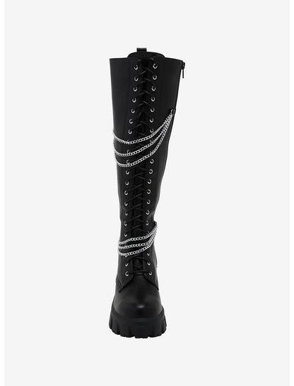 Black Chains Platform Knee-High Boots - US 8631