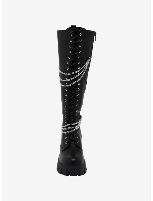 Black Chains Platform Knee-High Boots - US 8631