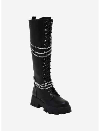 Black Chains Platform Knee-High Boots - US 8631
