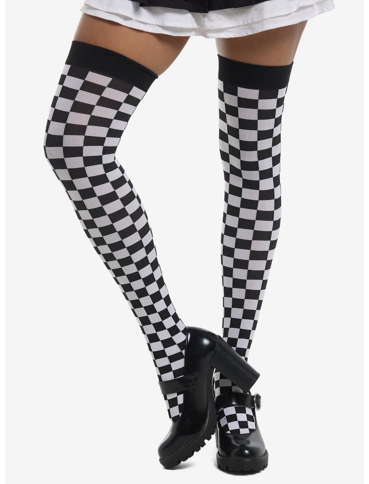 Black & White Checkered Thigh Highs - US 7291