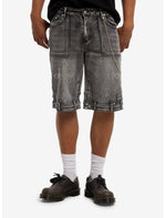 Grey Cross Rhinestone Side Chain Jorts - US 7621