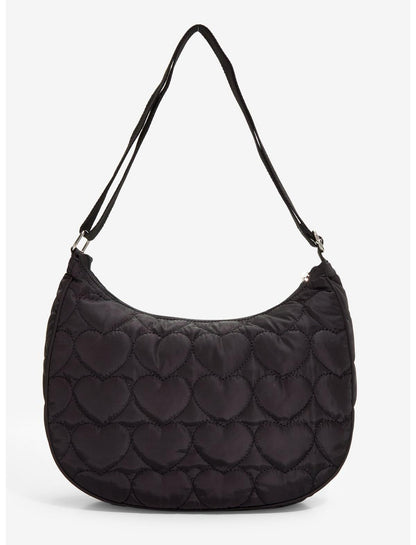 Black Quilted Heart Trinket Display Crossbody Bag - US 9567