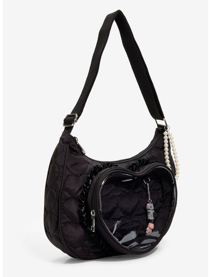 Black Quilted Heart Trinket Display Crossbody Bag - US 9567