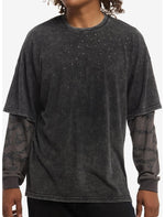 Grey Cross Chain Stud Twofer Long-Sleeve T-Shirt - US 2821