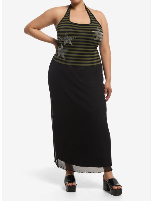 Black & Green Stripe Star Girls Halter Top Plus Size - US 7700