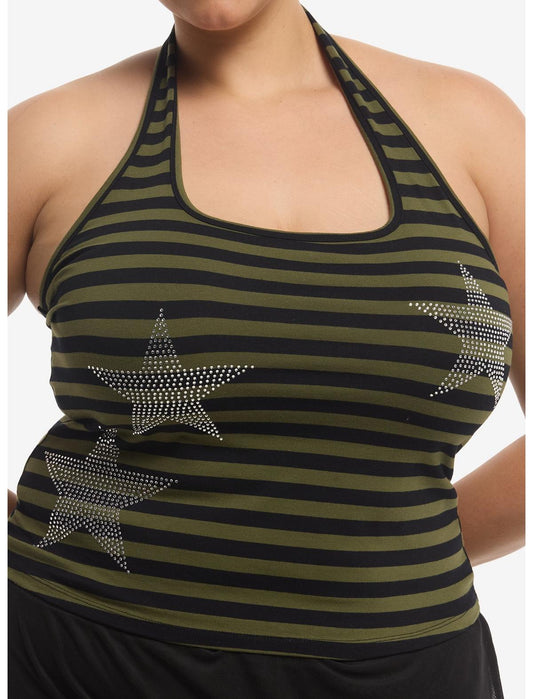 Black & Green Stripe Star Girls Halter Top Plus Size - US 7700