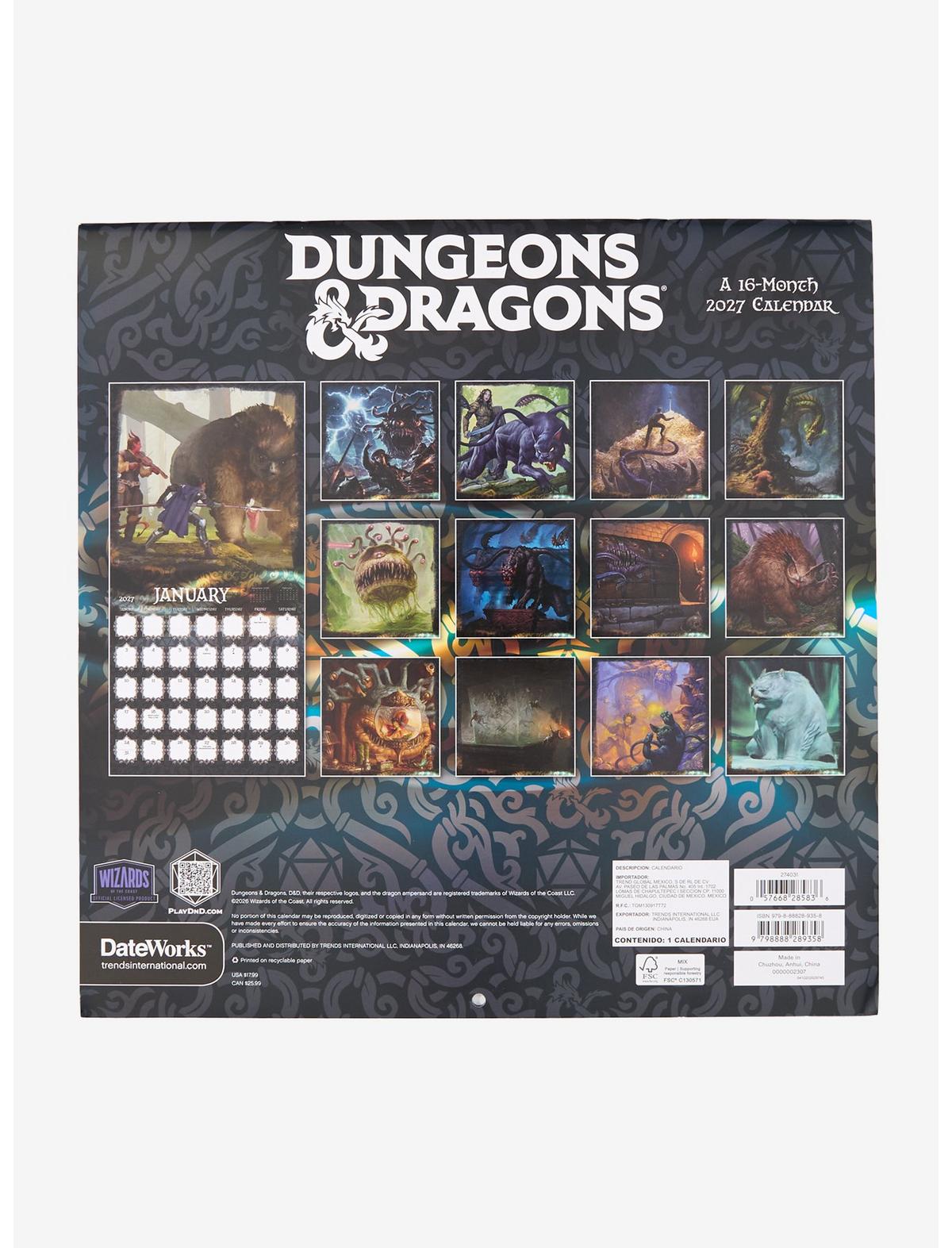 Dungeons & Dragons 2027 Wall Calendar - US 9315
