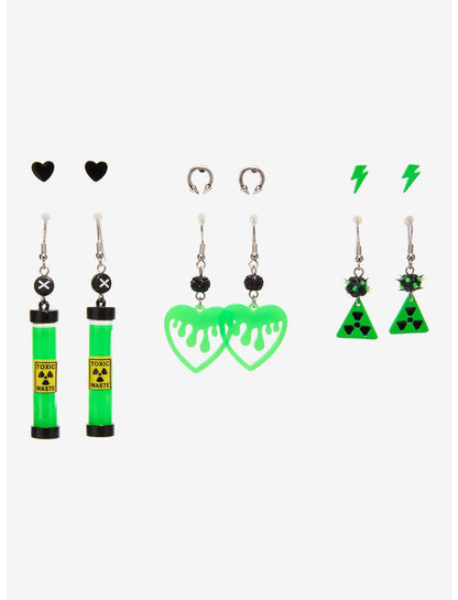 Black & Green Biohazard Glow-In-The-Dark Earring Set - US 3618