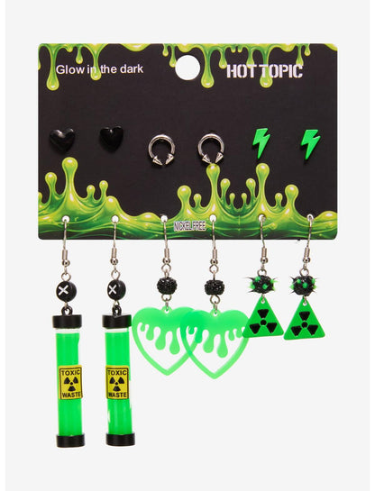 Black & Green Biohazard Glow-In-The-Dark Earring Set - US 3618