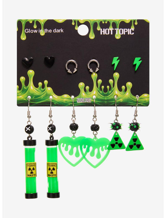 Black & Green Biohazard Glow-In-The-Dark Earring Set - US 3618