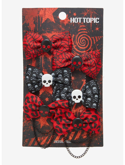 Emo Print Skull Bows Hair Clip Set - US 4007