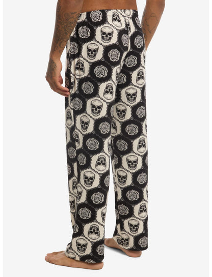 Black & White Skull & Roses Pajama Pants - US 0706