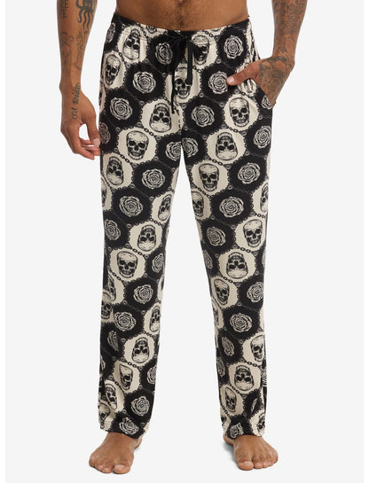 Black & White Skull & Roses Pajama Pants - US 0706