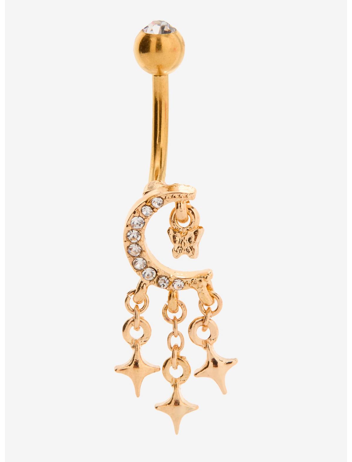 14G Steel Gold Celestial Navel Barbell - US 4557