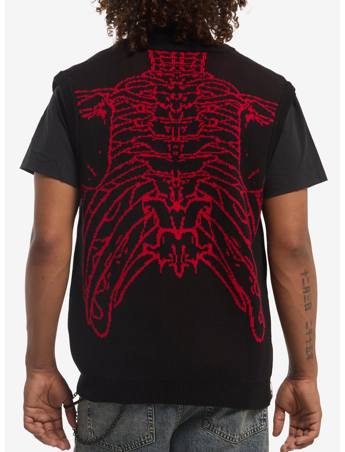 Black & Red Rib Cage Sweater Vest - US 3415