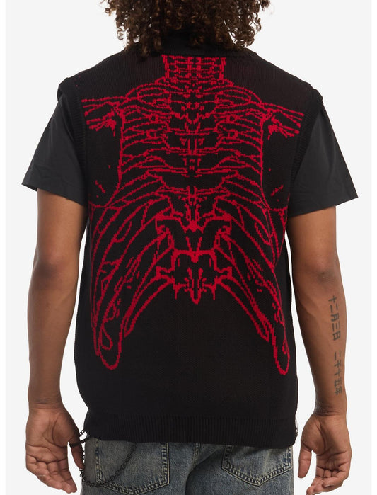 Black & Red Rib Cage Sweater Vest - US 3415
