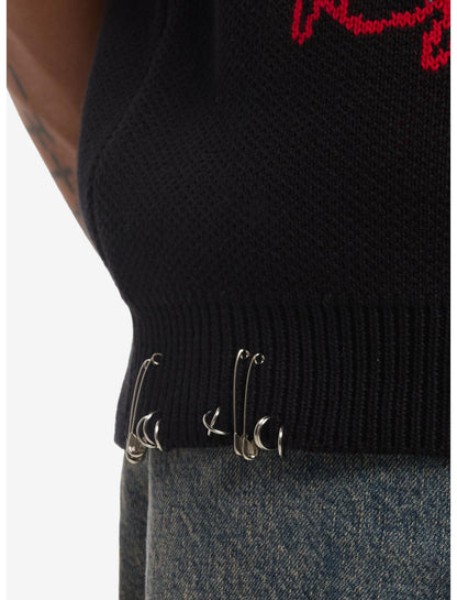 Black & Red Rib Cage Sweater Vest - US 3415