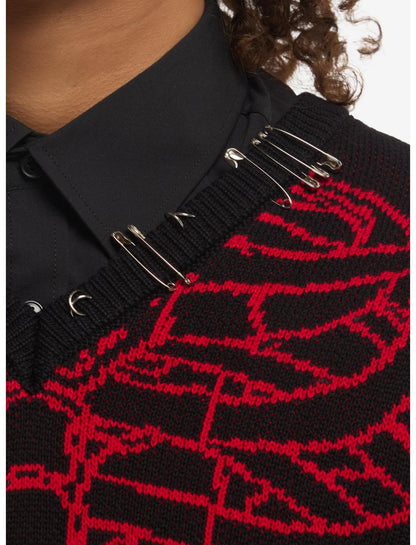Black & Red Rib Cage Sweater Vest - US 3415