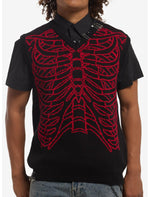 Black & Red Rib Cage Sweater Vest - US 3415