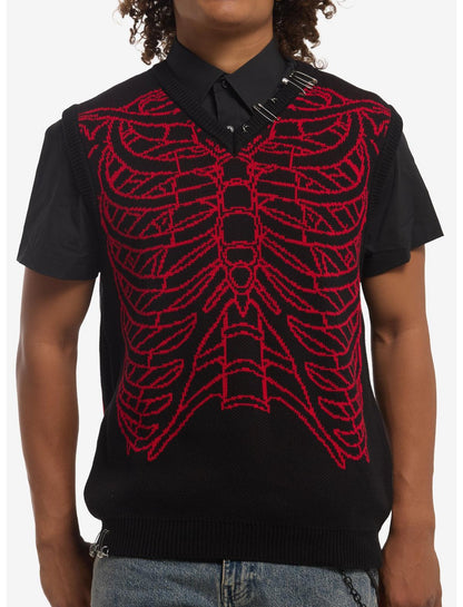Black & Red Rib Cage Sweater Vest - US 3415