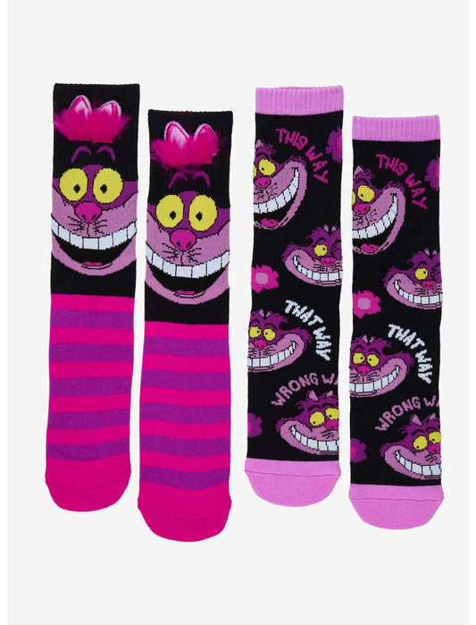 Disney Alice In Wonderland Chesire Cat Fuzzy Ear Crew Socks 2 Pair - US 3430