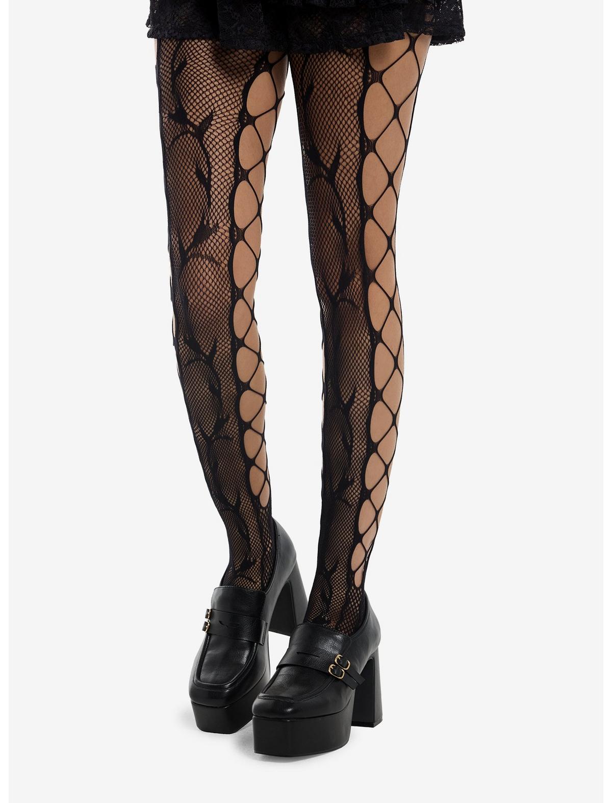 Floral Vines Crisscross Cutout Fishnet Tights - US 3503
