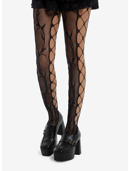 Floral Vines Crisscross Cutout Fishnet Tights - US 3503