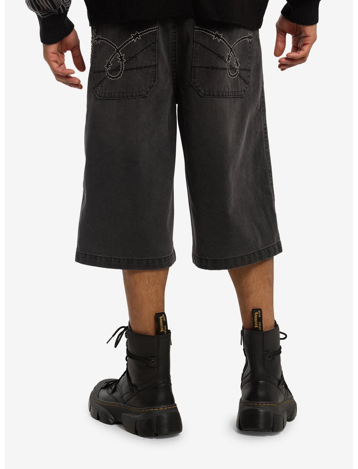 Barbed Wire Stitch Jorts With Side Chain - US 9267