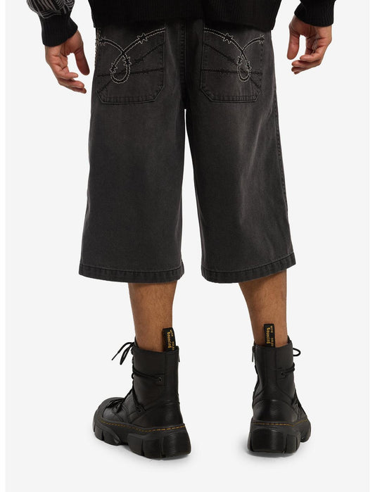 Barbed Wire Stitch Jorts With Side Chain - US 9267