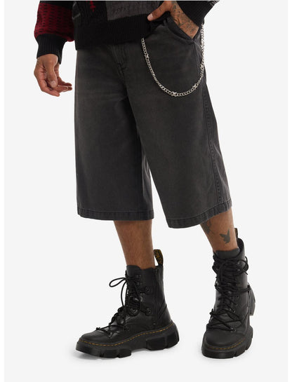 Barbed Wire Stitch Jorts With Side Chain - US 9267