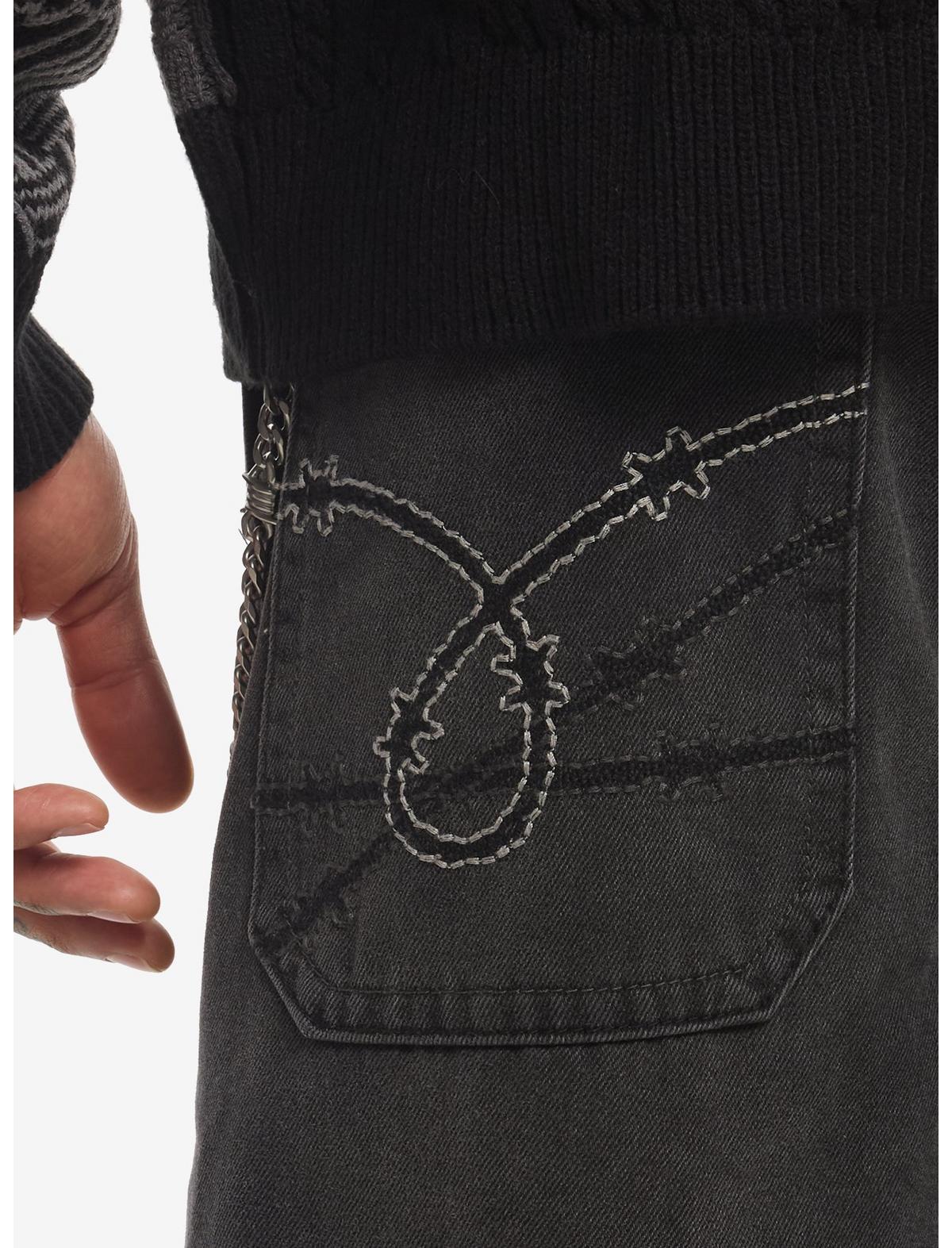 Barbed Wire Stitch Jorts With Side Chain - US 9267