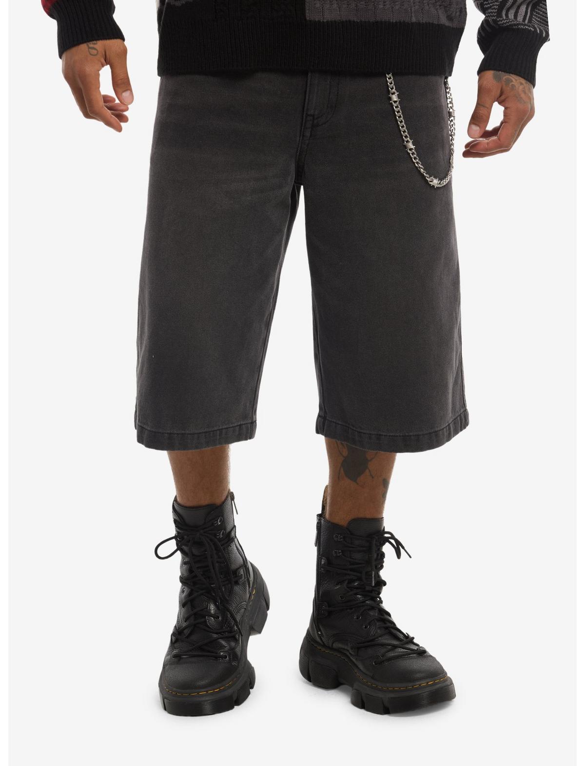 Barbed Wire Stitch Jorts With Side Chain - US 9267